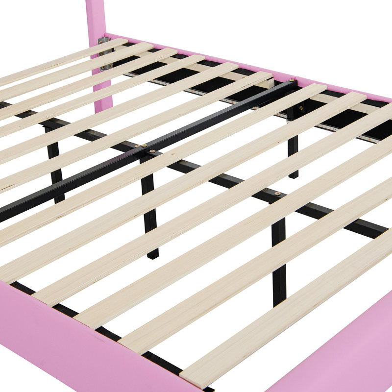 Upholstered Bed Frame with LED Lights, Modern Upholstered Princess Bed, Full