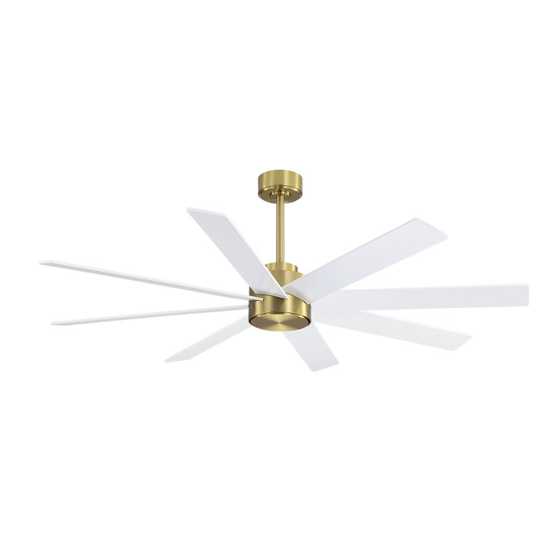 Ventilateur de plafond 8 pales avec télécommande, Or avec pales blanches, 60"