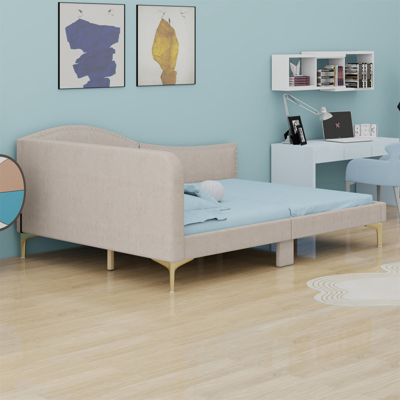 Upholstered Daybed With Headboard And Armrest, Beige, Full / Double