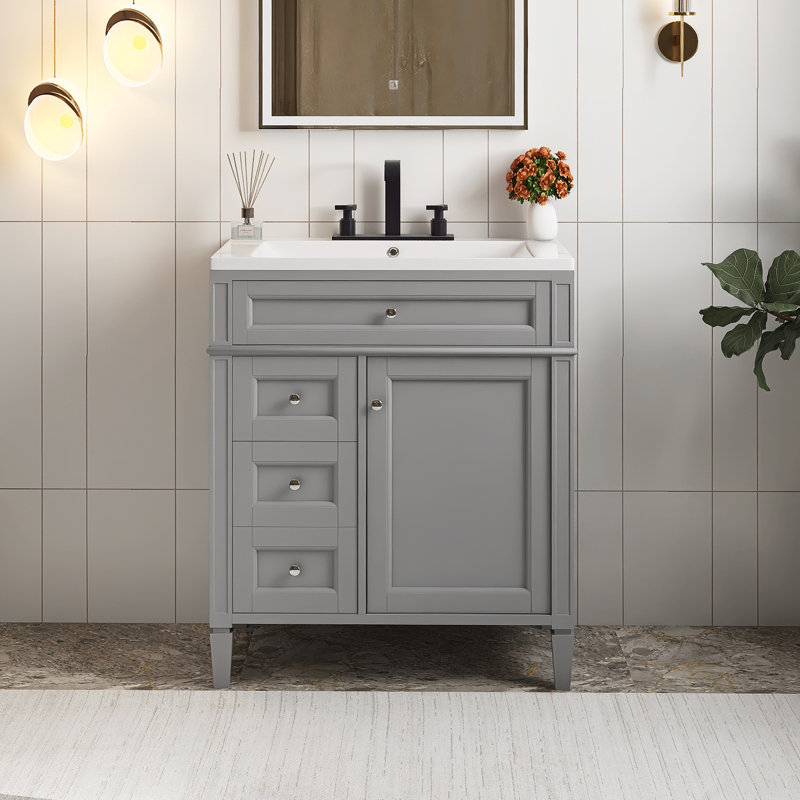 30'' Freestanding Bathroom Vanity With Top Sink, Grey