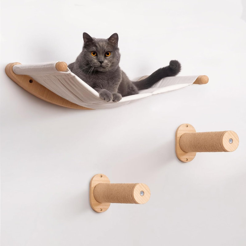 Ensemble de hamac mural pour chat - tablettes murales pour chat et meubles avec marches d'escalade pour grands chats, capacité de 35 lb, escalade et détente à l'intérieur, coussin remplaçable