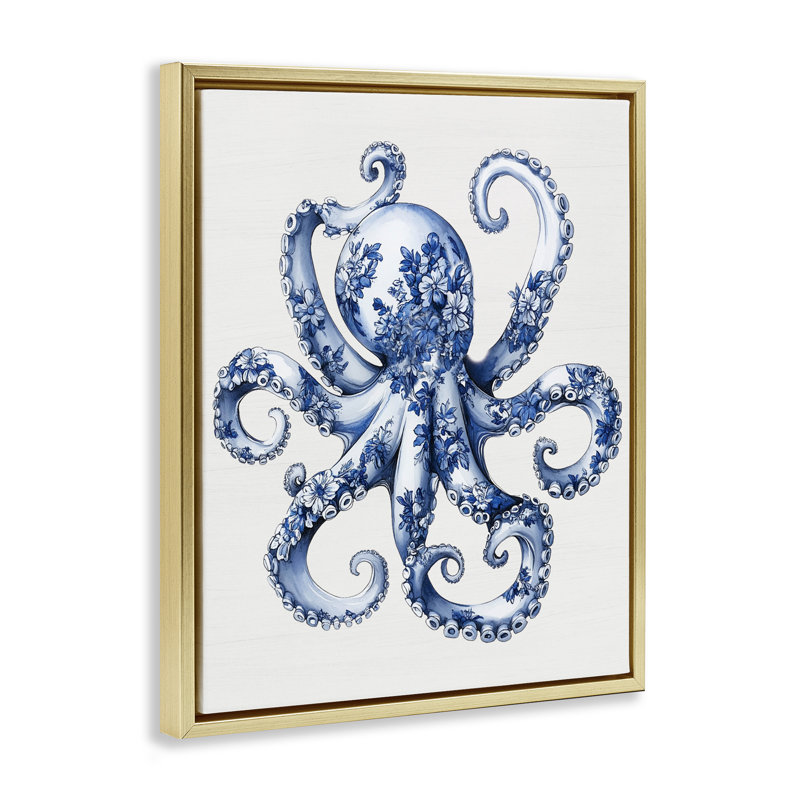 Cadre flottant Funky Toile, pieuvre, H 31 po x l 25 po, Cadre flottant métallique doré