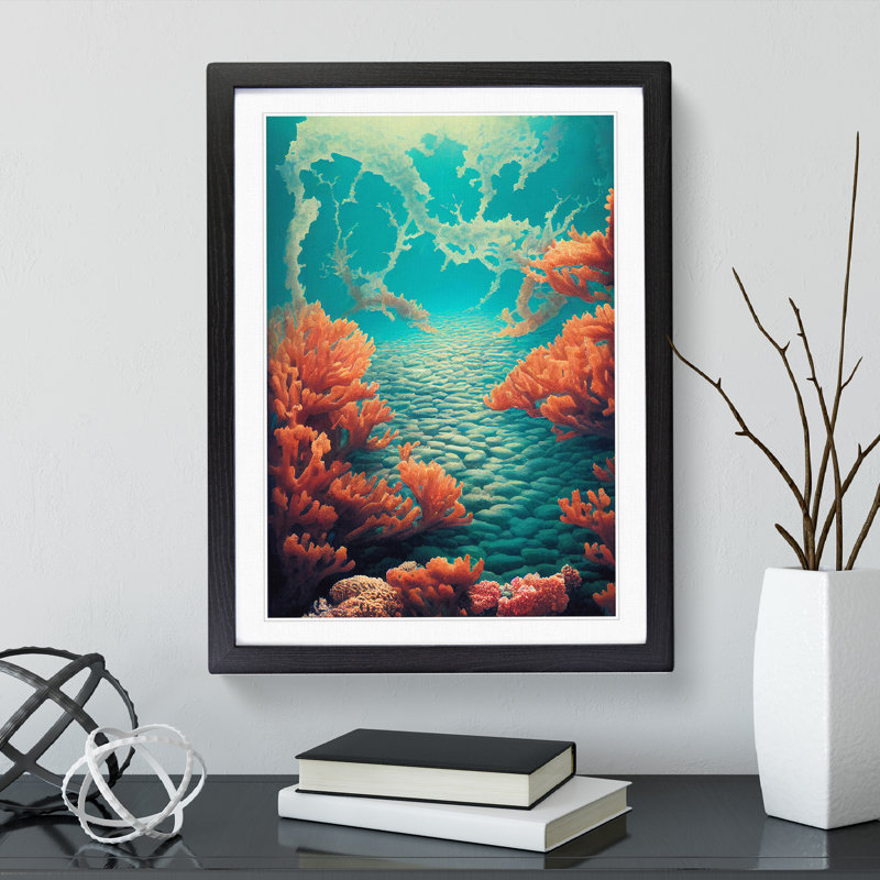Illuminated Coral Reef - Single Picture Frame Painting, 64cm H x 46cm W x 2cm D, Black