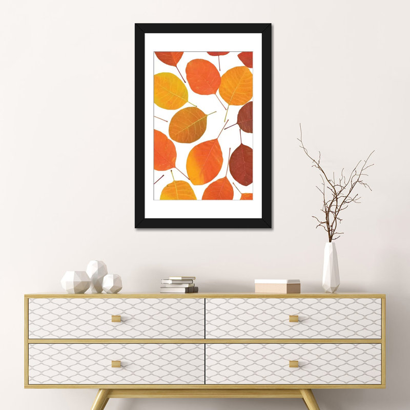 « automne leaves », reproduction d’impression sur toile, H 24 po x l 16 po x P 1 po, Papier d'art encadré noir, Blanc