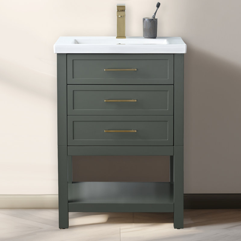 Vicini 24'' Single Vanity with Ceramic Top, Vintage Green / Brushed Gold