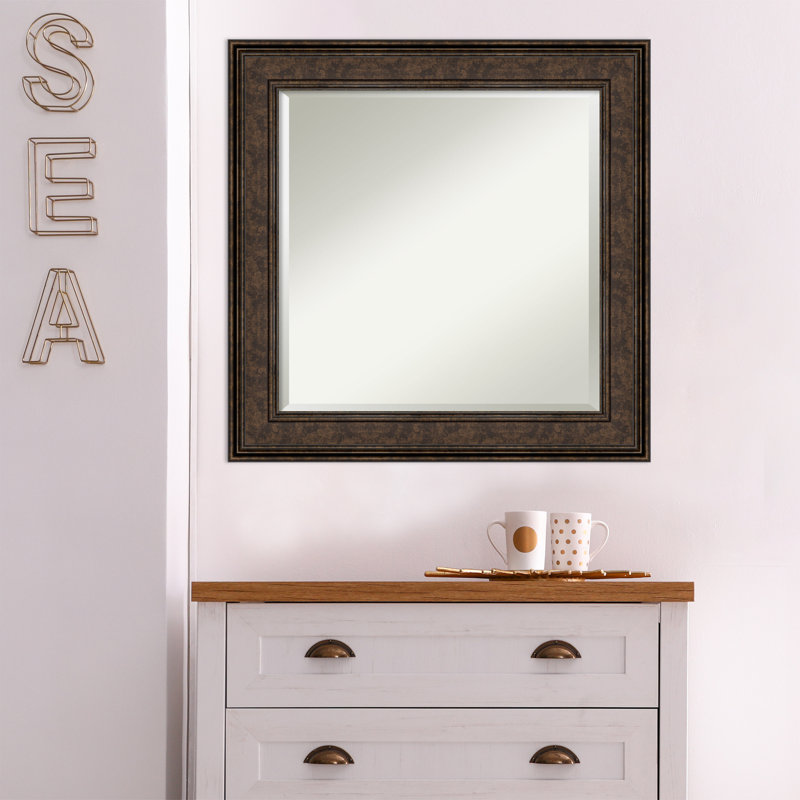Fahlman Flat Wall Mirror, Rustic Brown, 25.5" x 25.5"