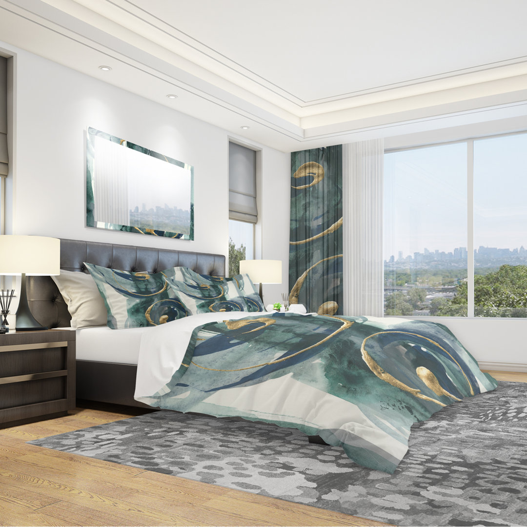 Metallic Indigo and Gold II - Posh & Luxe Duvet Cover Set - Microfiber Polyester Design Art 