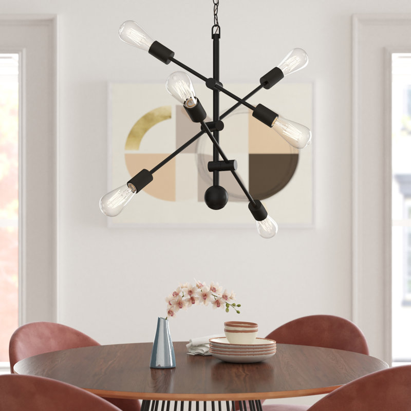 Whelchel 6-Light Dimmable Sputnik Chandelier , 82" H x 29" W x 29" D, Black