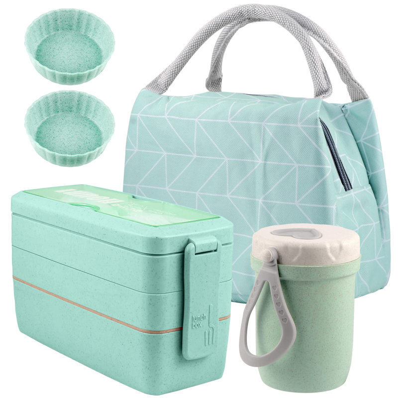 Ensemble de boîtes à bento empilables, contenants à repas japonais à 3 compartiments, paille de blé, boîte à bento tout-en-un