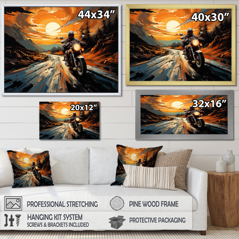 «Expressionist Moto Ride II», reproduction d'art sur toile encadrée, Cadre flottant noir, H 24 po x l 32 po x P 1 po