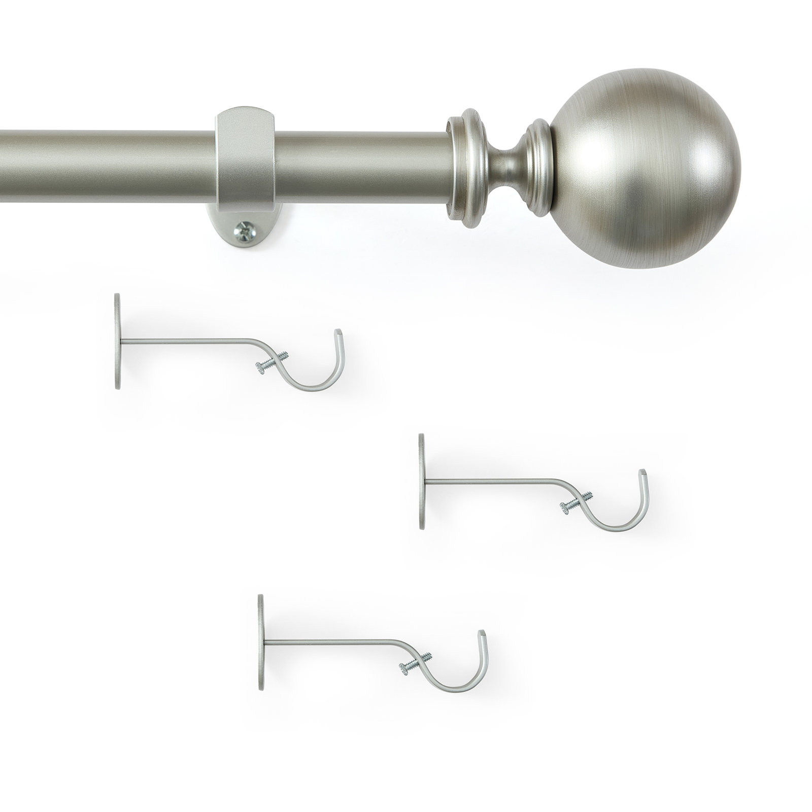 Darion Ball Finial Single Curtain Rod, 2.5" H x 48" W x 5" D, Polished Nickel
