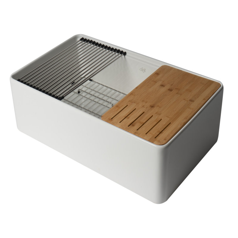 30'' L Single Bowl Fireclay Kitchen Sink, White
