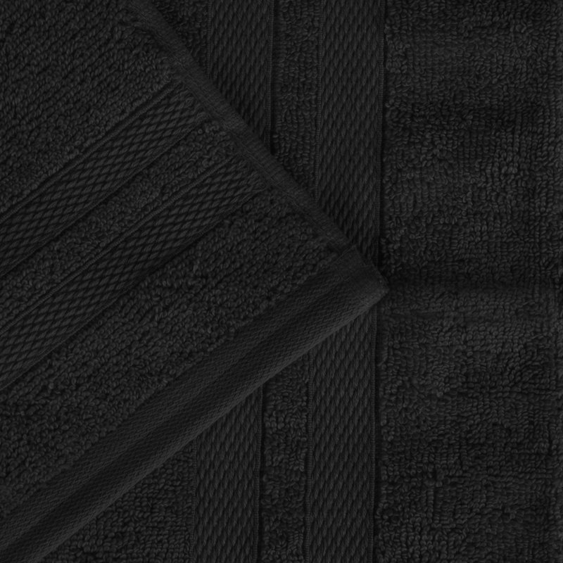 Ultra-Soft Cotton Solid Double Line Dobby Border Medium Weight Quick-Dry Bath Towel, Black