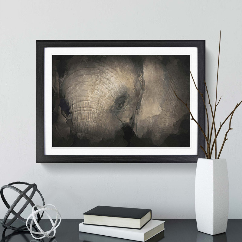 Gentle Elephant in Abstract - Framed Print, 62cm H x 87cm W x 2cm D, Black Framed