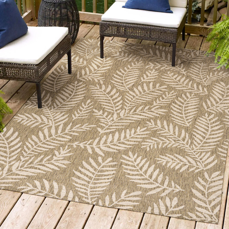 Tapis intérieur / extérieur brun / beige Mease Nevis Palm Frond, Rectangle 9 pi x 12 pi