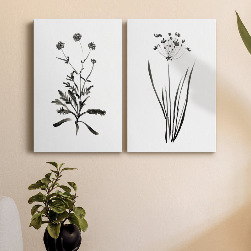 Inky Botanical I - ensemble de 2 peintures, H 60 po x l 80 po x P 2 po, Toile tendue