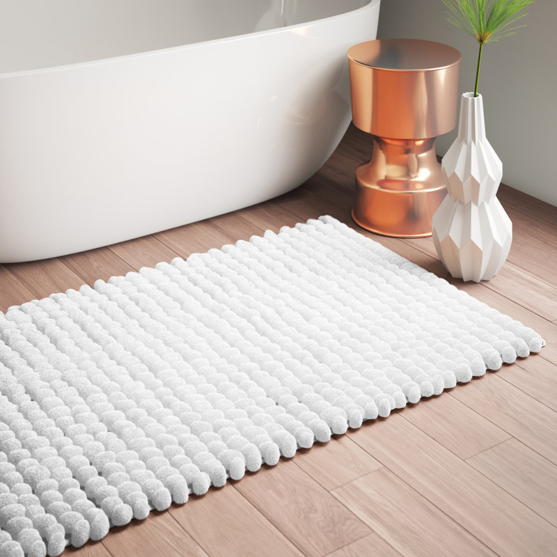 Tapis pour salle de bain tissé à la main Marveen, 34 po x 21 po, Blanc