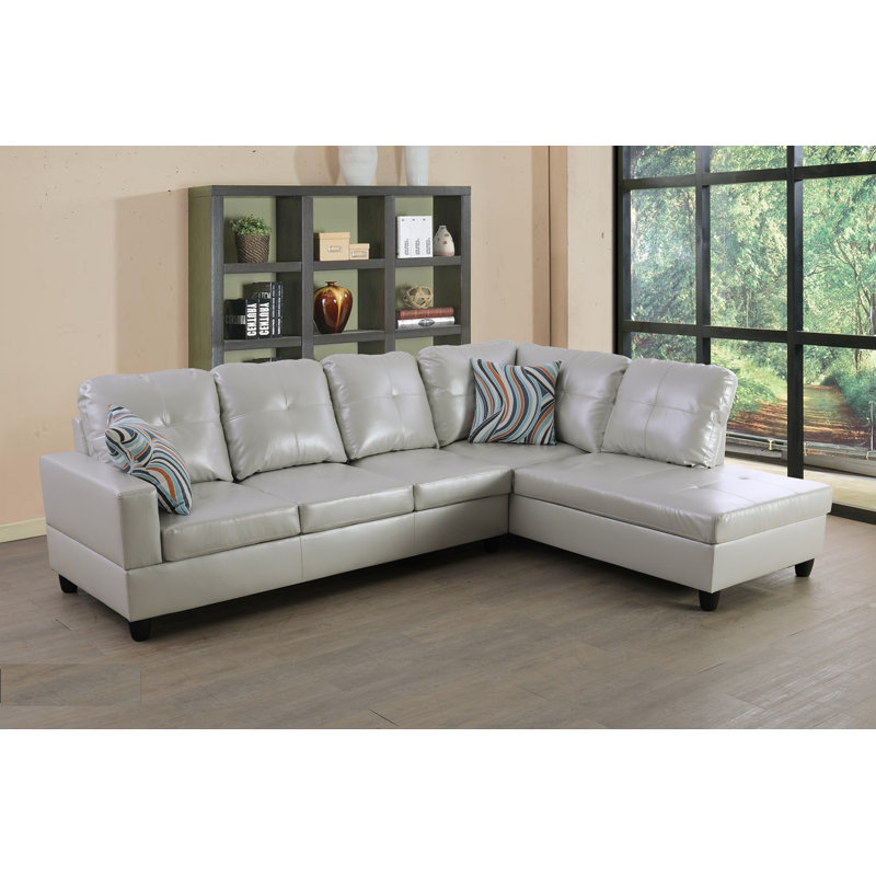 Mavretta Upholstered Sectional, Right Hand Facing, Powder Faux Leather