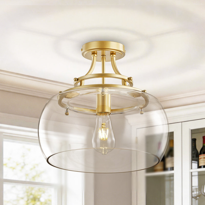 Plafonnier rond industriel 1 lumière avec abat-jour en verre transparent