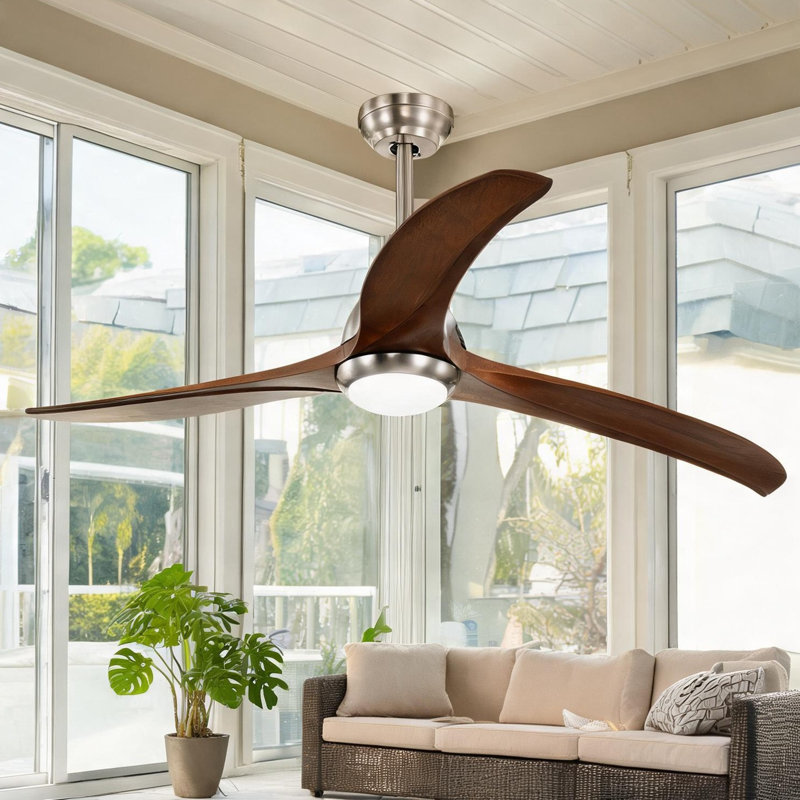 Ventilateur de plafond à télécommande en nickel, 52 po, avec flux d'air saisonnier, moteur à courant continu, éclairage DEL