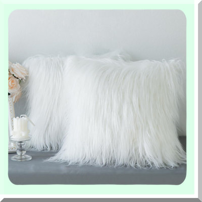 Luxury Merino Fluffy Cushion Covers - Set of 2 Plush Decorative Pillows for Living Room, Couch, Bed, Car, Chair - Off-White - Soft and Stylish