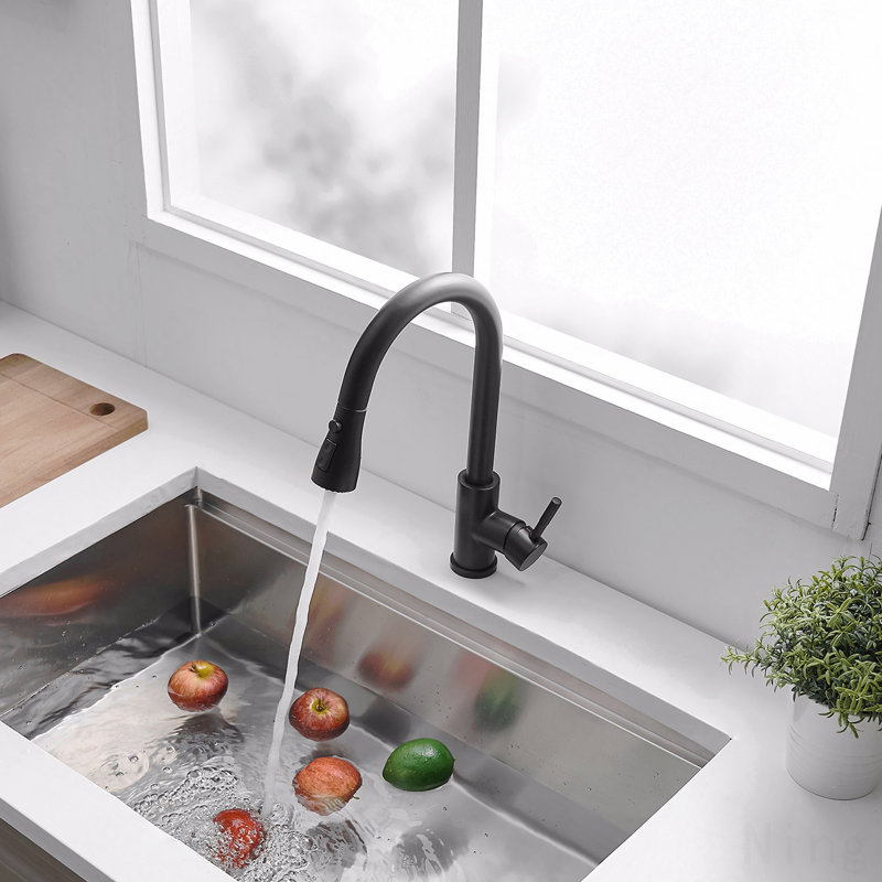 Robinet d'évier de cuisine noir en acier inoxydable avec douchette extractible