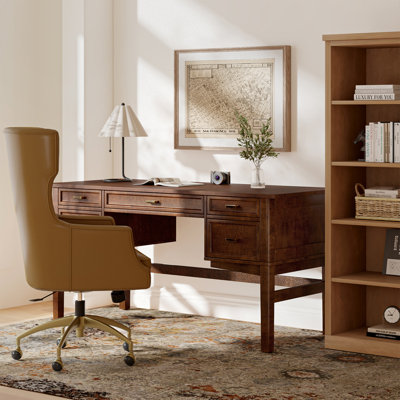 Hoai 55'' W Modern Rectangular Executive Desk with Hidden Drawers and Concealed Cable Hole and Solid Wood Legs