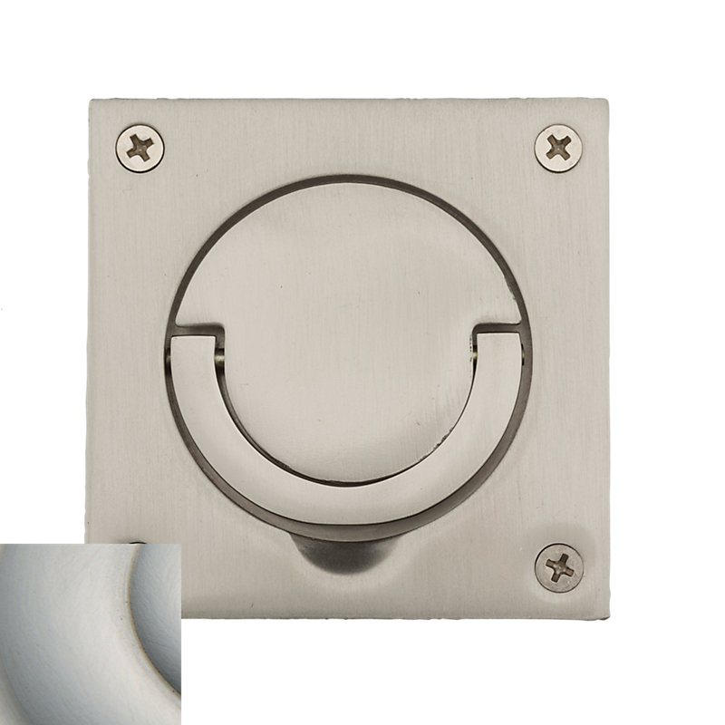 Brushed Nickel Recessed Flush Ring Pull with Mounting Hardware