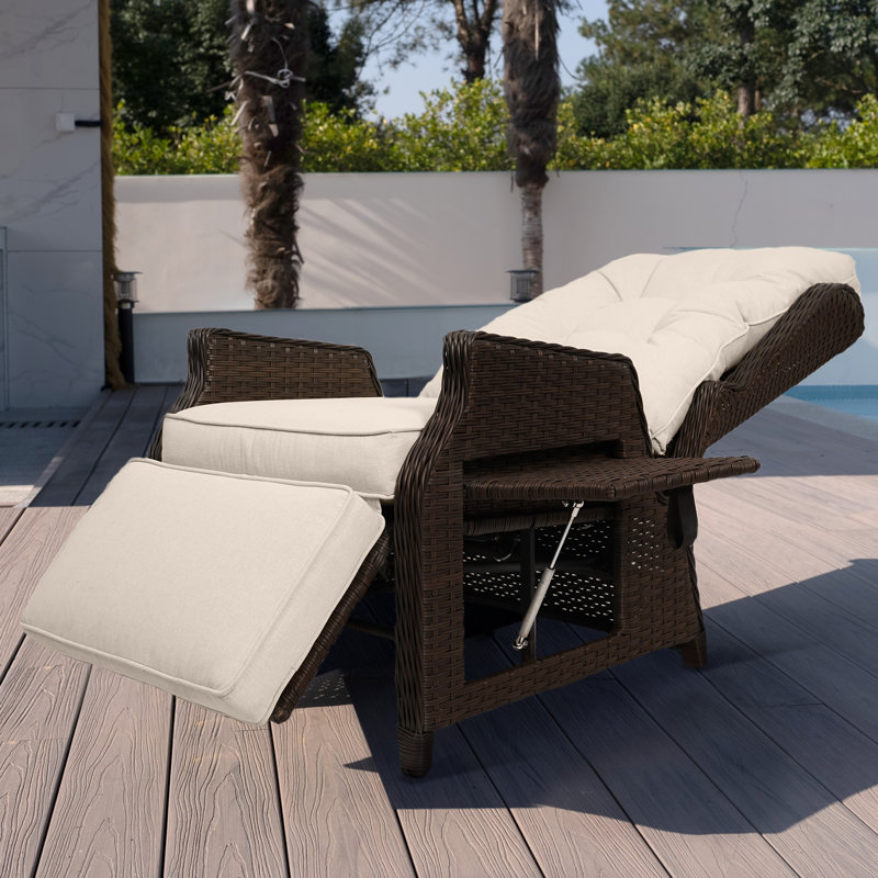 Fauteuil inclinable d'extérieur en osier 2 pièces avec dossier et repose-pieds réglables, Beige, Brun