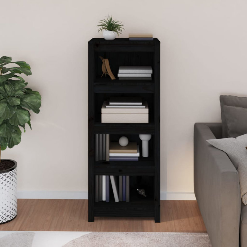 Inkster 125.5cm H Solid Wood Standard Bookcase, Black, 126cm H x 50cm W x 35cm D