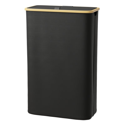 65L Slim Collapsible Laundry Hamper with Lid & Bamboo Handles, Narrow Tall Clothes Basket for Bedroom, Bathroom, Dorm & Laundry Room