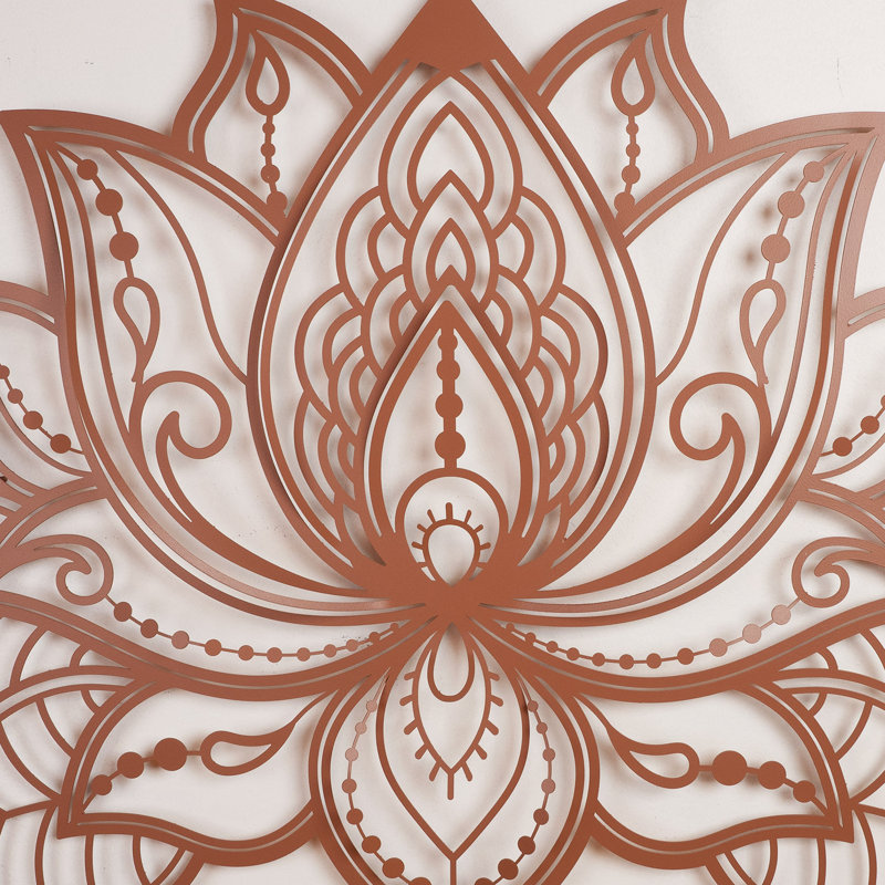 Décoration murale 3D Mandala de lotus - Art mural en métal, Rouge, H 22 po x l 36 po x P 1 po