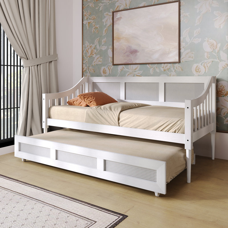 Twin Wooden Daybed in Black with Twin Trundle, White