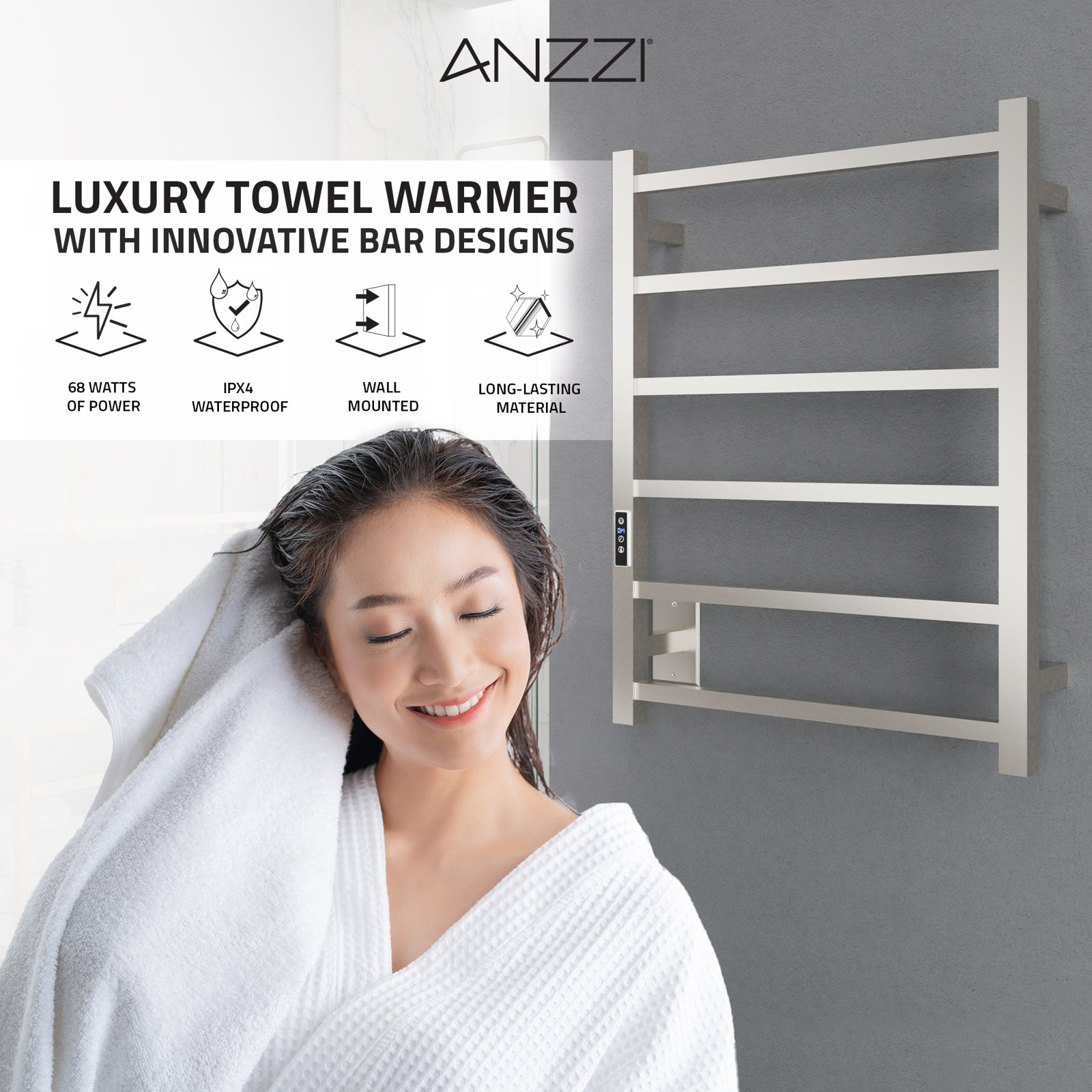 Charles Series Wall Mount Towel Warmer, Brushed Nickel