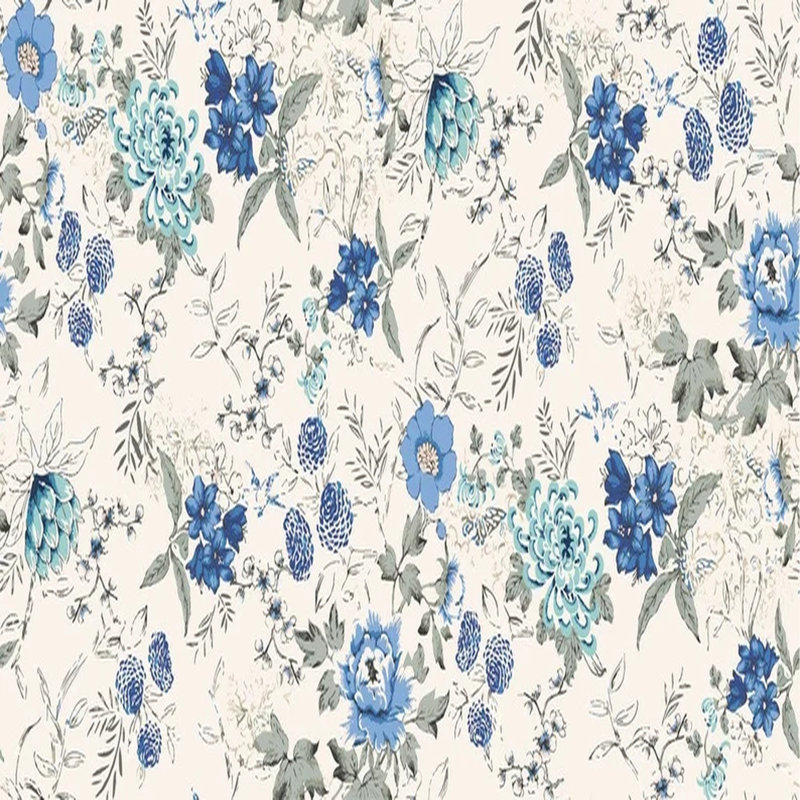 Blue Garden Botanical Wallpaper Set, 108" L x 192" W