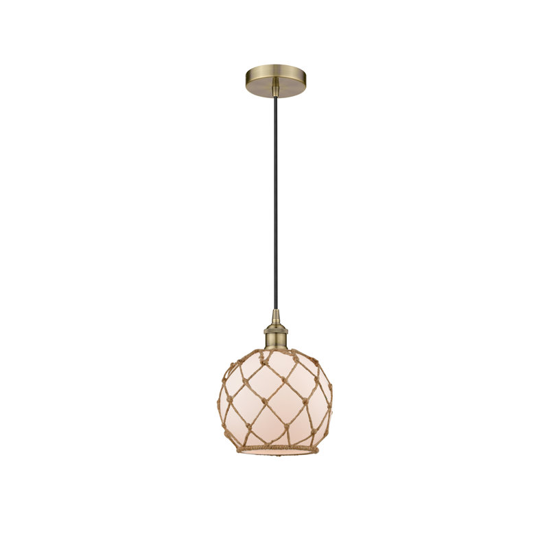 Luminaire suspendu simple à 1 lumière Haytham, Laiton antique, Blanc / Brun