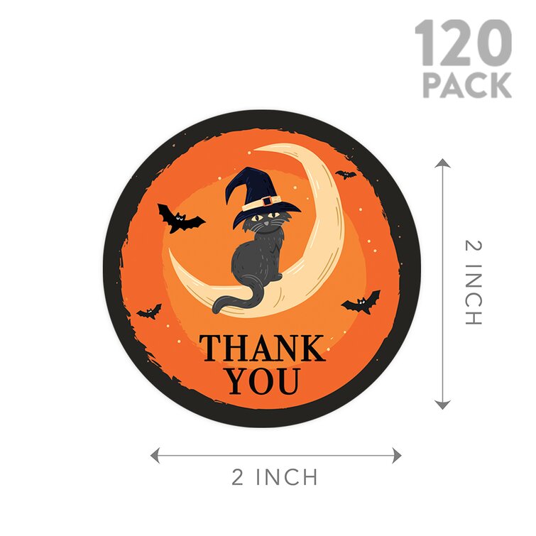 Thank You Cat on Crescent Moon Happy Halloween Stickers (Set of 120) The Holiday Aisle