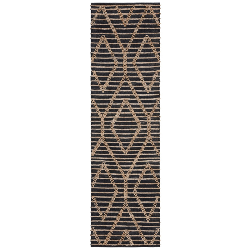 Tapis géométrique en jute et coton, Tapis de couloir 2 pi 3 po x 8 pi