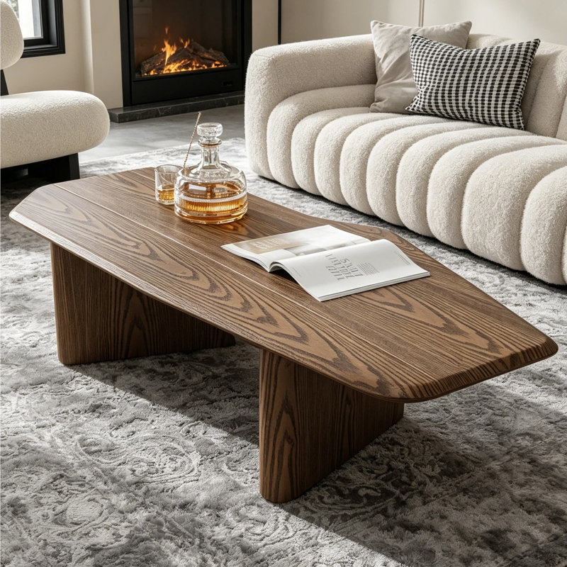 47.2'' Ash Wooden Coffee Table For Living Room,Irregular Center Table,Farmhouse Solid Wood Coffee Table For Home Decor,Easy Assembly