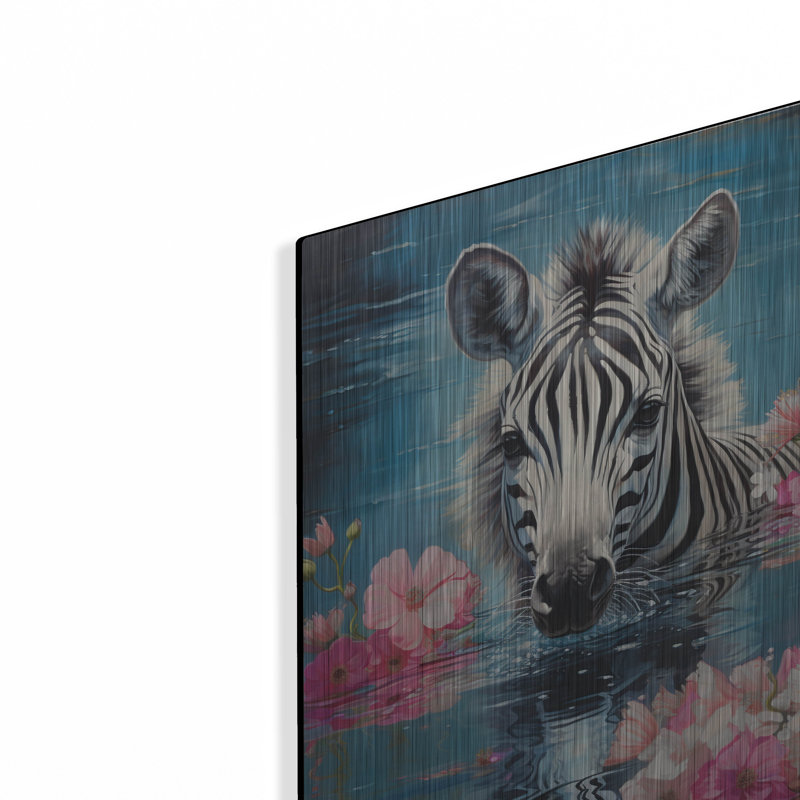 «Zebra In The Water» par Momart, art mural en métal, H 16 po x l 12 po