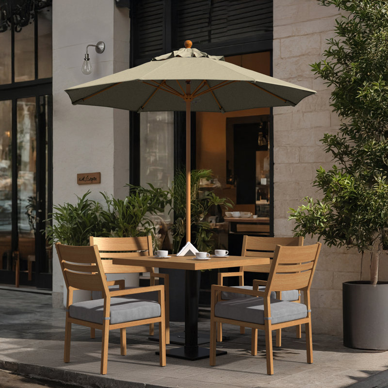 Parasol en bois de teck 7,5 pi avec nervures en fibre de verre et poussoir beige Pacifica, 96" H x 85" W x 85" D, Beige