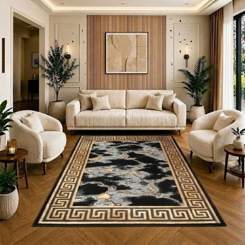 Abstract Area Rug, Rectangle 200 x 290 cm, Black