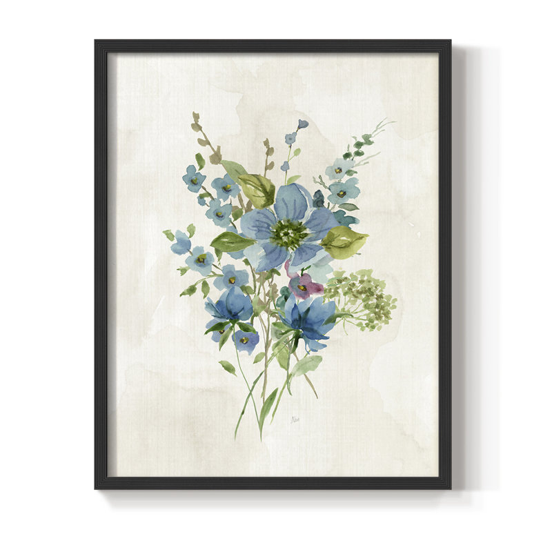 «Bouquet of Blue II», reproduction encadrée - bois massif, H 11 po x l 9 po, Noir, noir, noir, noir