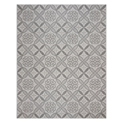 Solterra Zilah Gray Cream Ivory Bohmeian Tile Flatweave Polypropylene Indoor/ Outdoor Area Rug