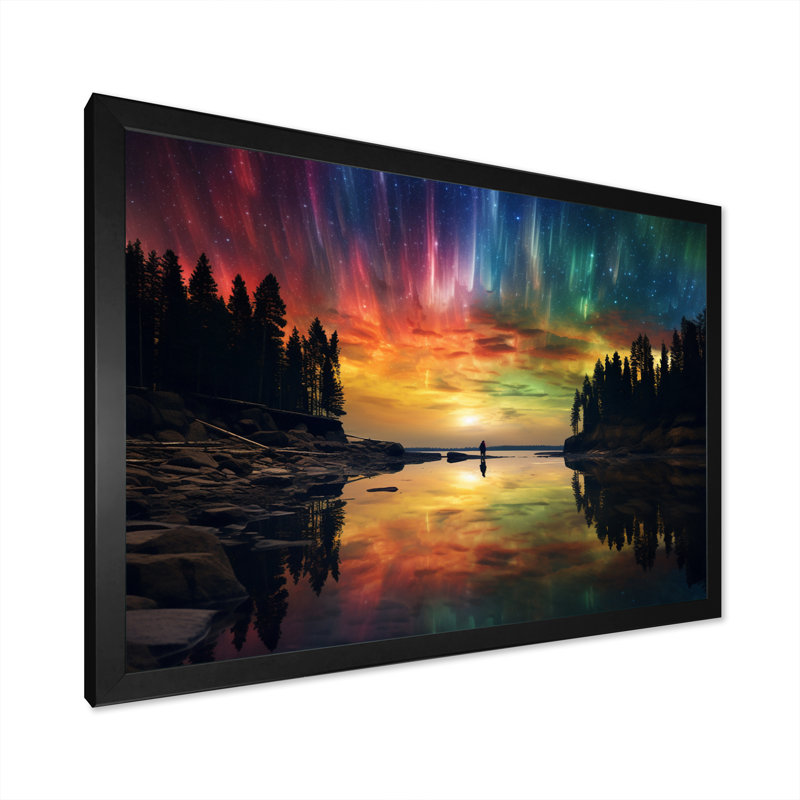 Impression sur toile Magical Aurora Borealis Artic Lake Serenity I, H 12 po x l 20 po x P 1 po, Cadre simple noir