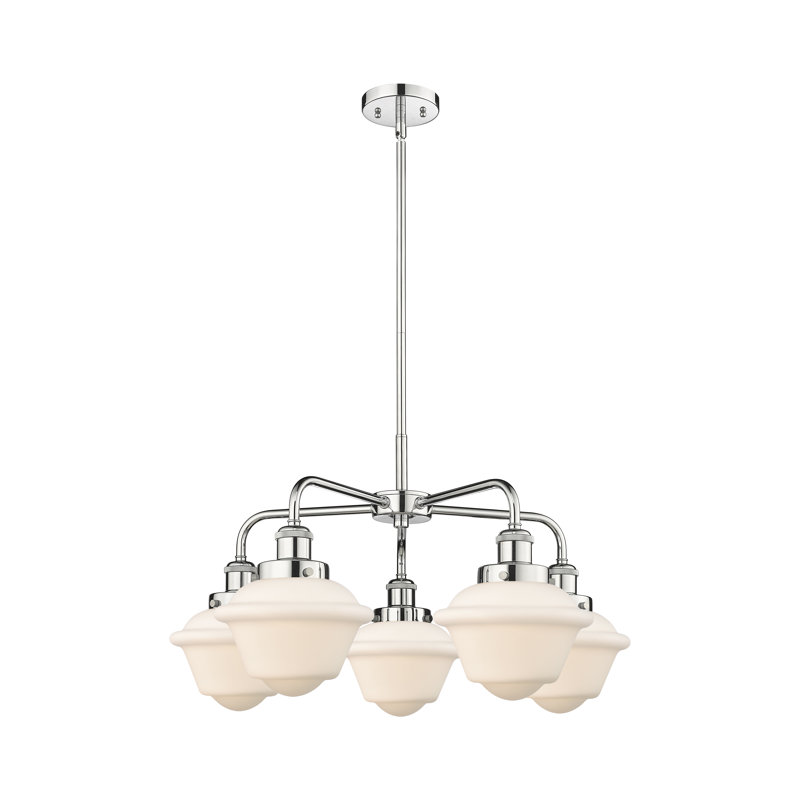 Grourke 5 - Light Glass Dimmable Chandelier, Matte White, Polished Chrome