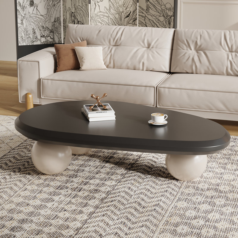 Table basse moderne en bois massif Khattab, Crème, Noir