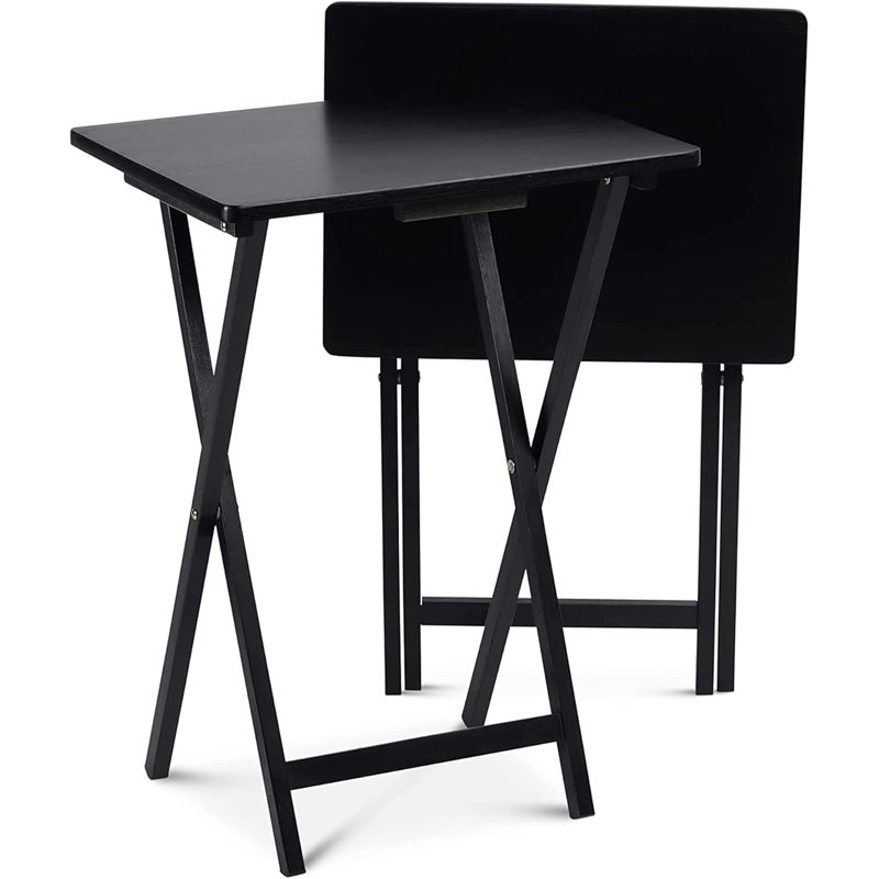 Ensemble de 2 tables-repas pliables avec plateau de rangement pliable, noir