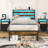 Twin Bed Frame with LED and Charging Station, Wood Platform Bedframe with Headboard, Black-1646367418-1660087842