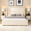 Lit tapissier élégant en tissu avec tête de lit haute, très grand-748023970